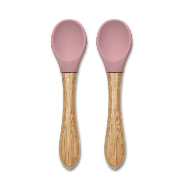 Set 2 lingurite din silicon si bambus forma ergonomica Pink - 2 | YEO