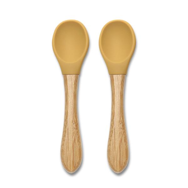 Set 2 lingurite din silicon si bambus, forma ergonomica Yellow - 2 | YEO