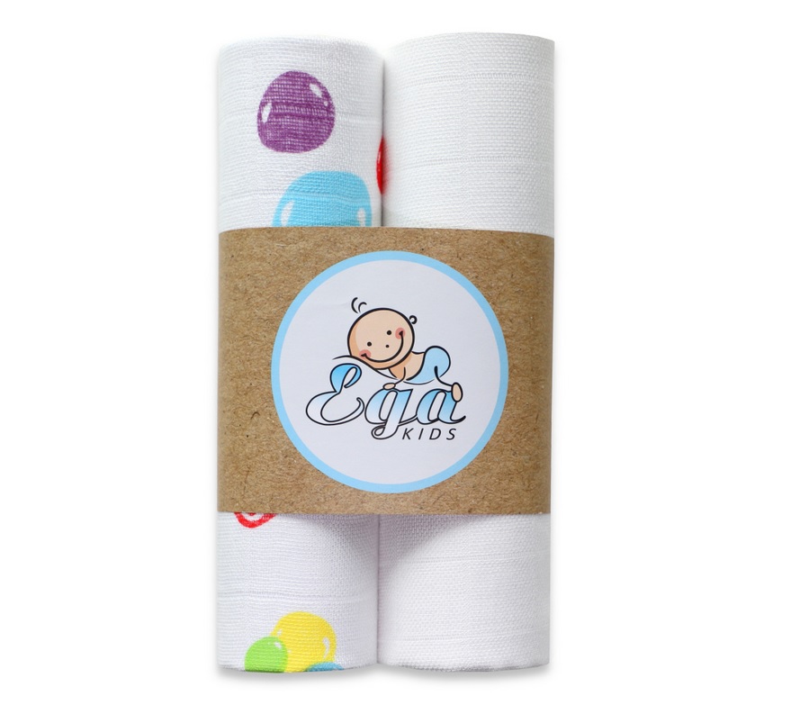 Set 2 scutece pentru bebelusi EgaKids, reutilizabile, cu fibra de bambus, dimensiune 70 x 80 cm, model Bubble Dots - 1