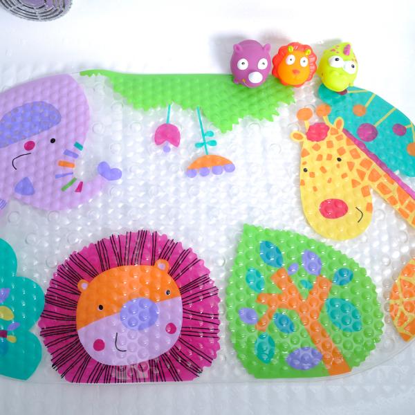 Set de baie Knorr Toys 4 piese, include covoras de baie din PVC 69x39 cm si 3 jucarii animalele junglei 6 luni+ - 1 | YEO