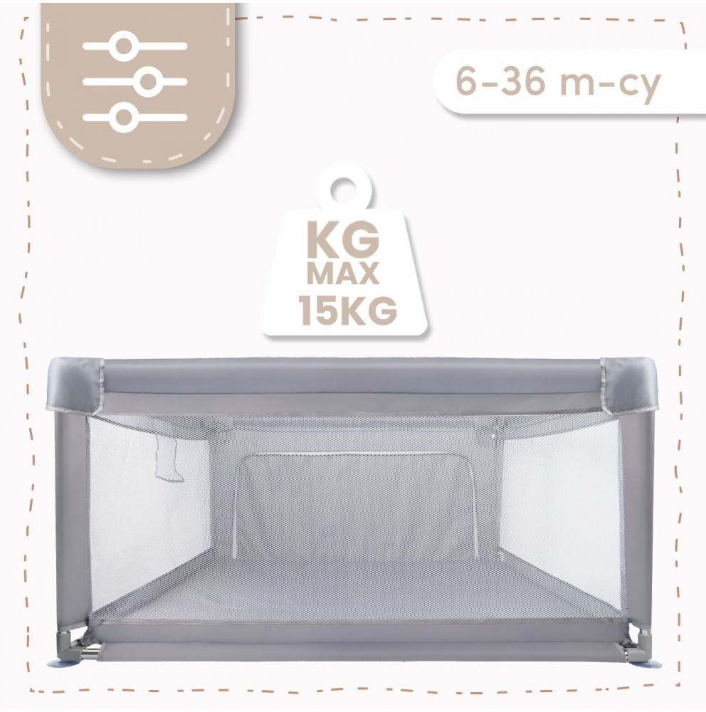 Tarc de joaca pentru copii MalPlay Kivo Grey, design modern si sigur, acces mare cu fermoar actionat din exterior, dimensiune 120 x 120 cm, cu buzunar din plasa - 3
