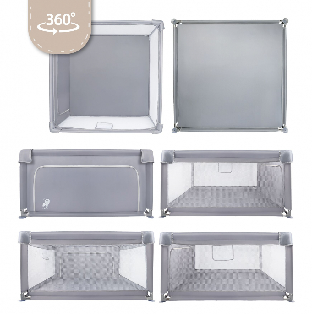 Tarc de joaca pentru copii MalPlay Kivo Grey, design modern si sigur, acces mare cu fermoar actionat din exterior, dimensiune 120 x 120 cm, cu buzunar din plasa - 4