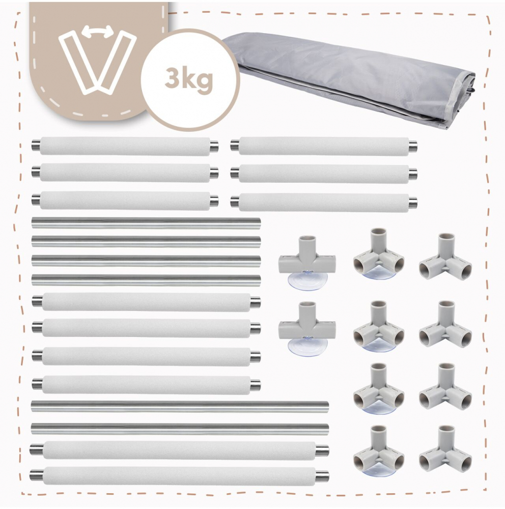 Tarc de joaca pentru copii MalPlay Kivo Grey, design modern si sigur, acces mare cu fermoar actionat din exterior, dimensiune 120 x 180 cm, cu buzunar din plasa - 1