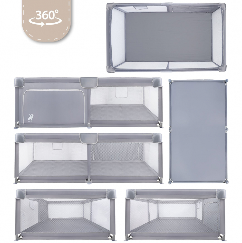 Tarc de joaca pentru copii MalPlay Kivo Grey, design modern si sigur, acces mare cu fermoar actionat din exterior, dimensiune 120 x 180 cm, cu buzunar din plasa - 3