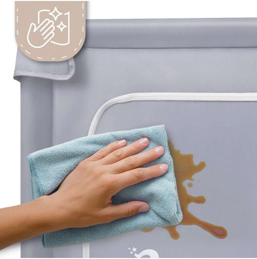 Tarc de joaca pentru copii MalPlay Kivo Grey, design modern si sigur, acces mare cu fermoar actionat din exterior, dimensiune 120 x 180 cm, cu buzunar din plasa - 4