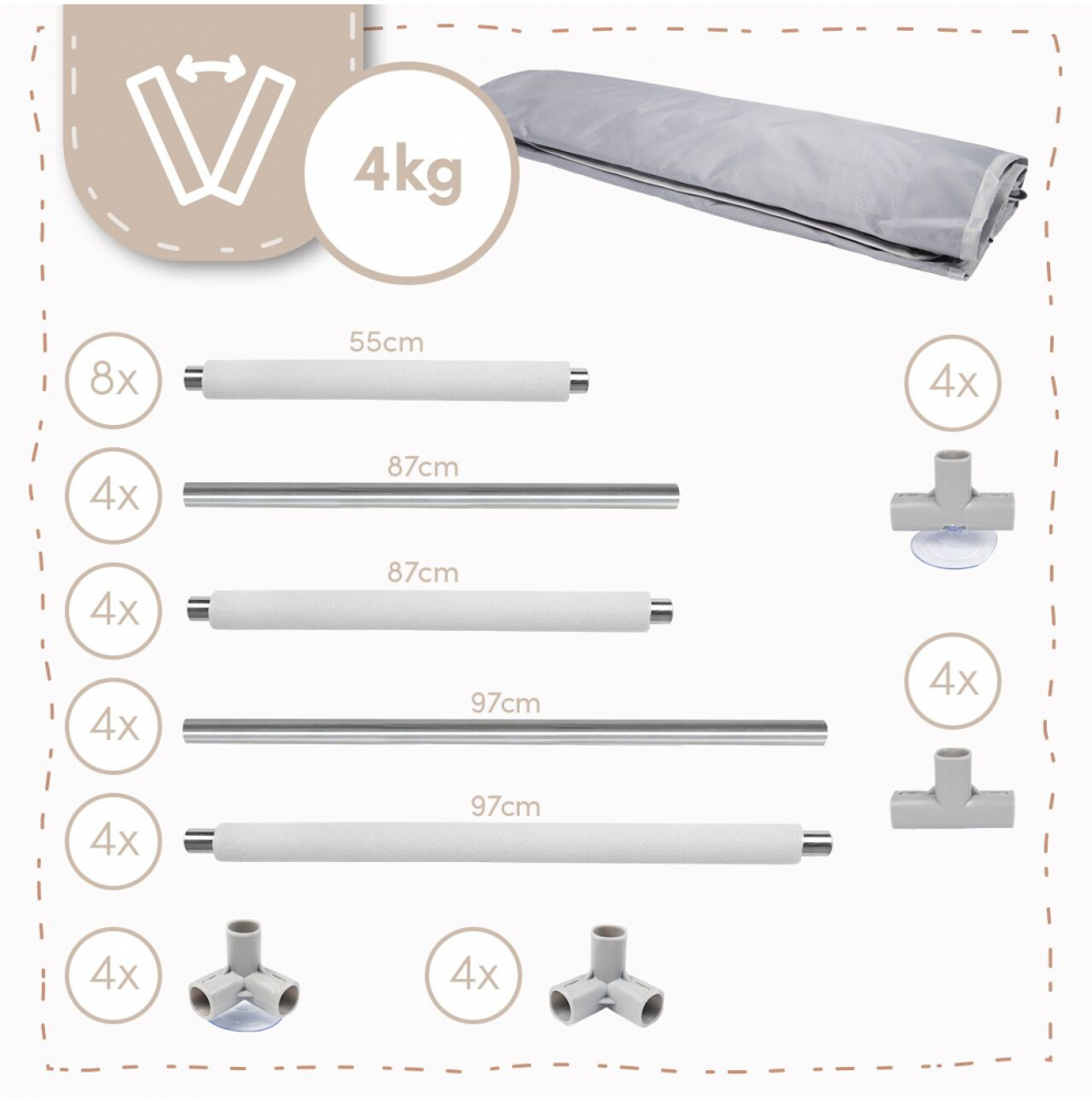 Tarc de joaca pentru copii, MalPlay Kivo Grey, design modern si sigur, acces mare cu fermoar actionat din exterior, dimensiune 180 x 200 cm, cu buzunar din plasa - 2