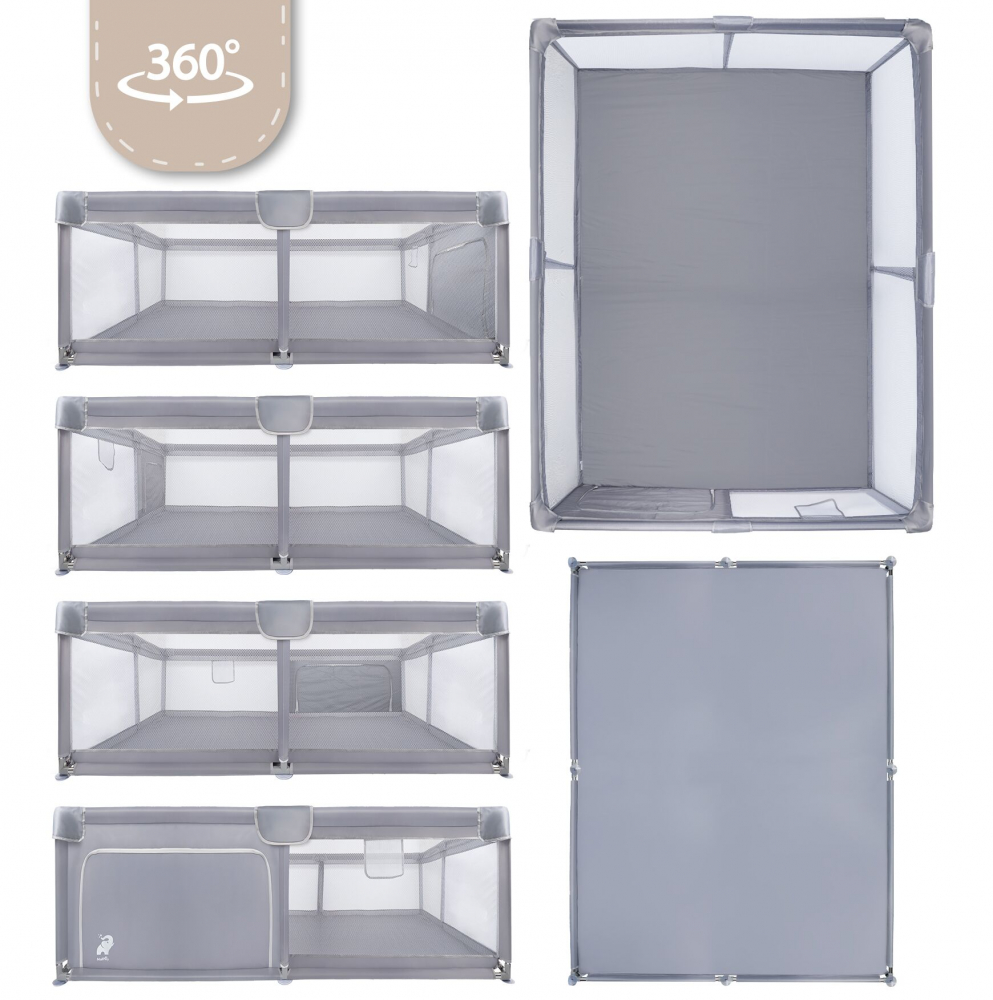 Tarc de joaca pentru copii, MalPlay Kivo Grey, design modern si sigur, acces mare cu fermoar actionat din exterior, dimensiune 180 x 200 cm, cu buzunar din plasa - 3
