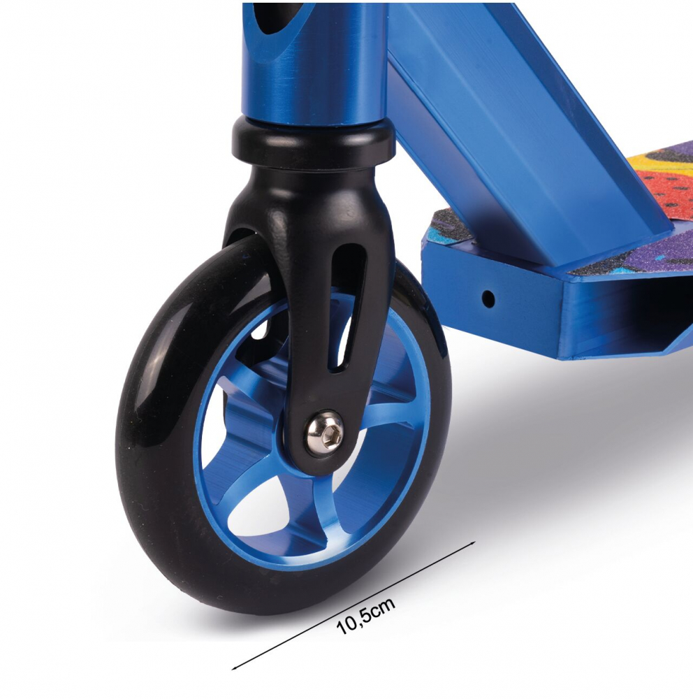 Trotineta de cascadorii Malplay, ideala pentru Freestyle si mers in parc, cu maner T-Bar intarit, rulmenti ABEC-9 si roti de 10.5 cm, material constructie aluminiu si otel, capacitate de pana la 100 kg, Blue - 3