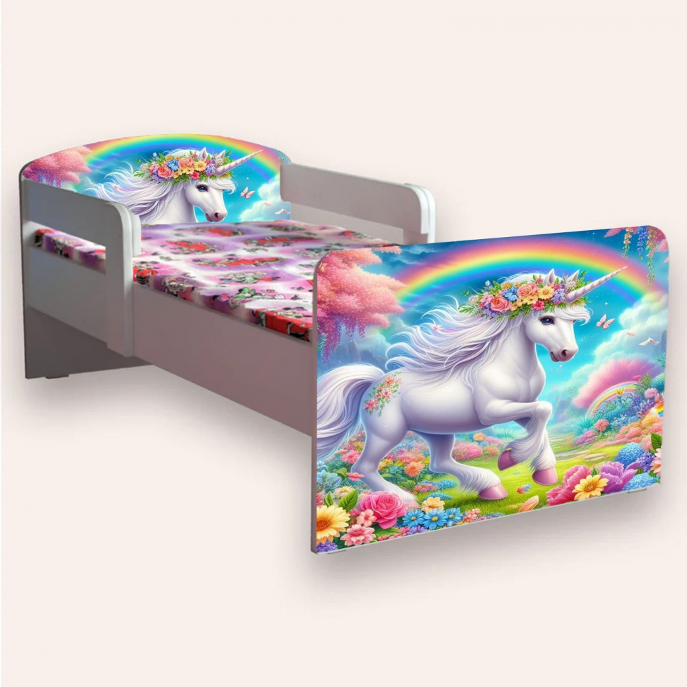 Pat pentru copii Unicorn varianta 2, cu manere, 2-6 ani, 130x60 cm - 1