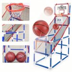 Set cos de baschet portabil pentru copii cu panou, plasa rezistenta, include 2 mingi si pompa, dimensiune 58 x 47 x 140 cm