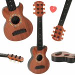 Chitara din lemn pentru copii, Ikonka, cu 6 corzi metalice reglabile, dimensiune 46.5 x 4.5 x 14 cm