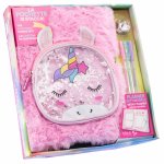Agenda gigant Girabrilla Unicorn Magic cu coperta pufoasa si poseta detasabila