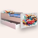 Pat pentru copii Cars Fulger Mcqueen si Bucsa, cu sertar si saltea, 2-12 ani, 160x80 cm