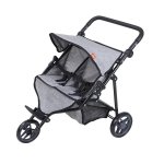 Carucior pentru doua papusi Knorr Toys Duo Jeans Grey maner reglabil pe inaltime, 64x48x55 cm, 3 ani+