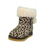 Cizmulite pentru fetite Erika Nappa Leopard Print Pon-Pon imblanite din piele naturala marime 23