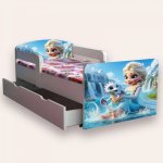 Pat pentru copii Elsa si dragonul, cu manere, sertar si saltea, 2-6 ani, 130x60 cm