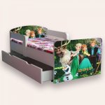 Pat pentru copii Frozen varianta 2, cu manere, sertar si saltea, 2-12 ani, 160x80 cm