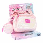 Geanta matlasata clutch cu paiete reversibile si portofel monede Girabrilla Pink