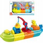Jucarie pentru copii Matadi Woopie Boat, cu macara, angrenaje rotative, compusa din 4 segmente colorate si dezasamblabile