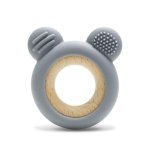 Jucarie de dentitie din silicon si lemn de fag 0 luni+ Bear Grey