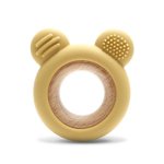 Jucarie de dentitie din silicon si lemn de fag 0 luni+ Bear Yellow