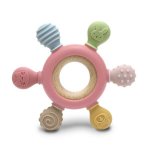 Jucarie de dentitie din silicon si lemn de fag 0 luni+ Rudder Pink