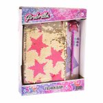 Set jurnal cu paiete reversibile si pix Fashion Girabrilla Magenta Stars