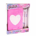 Set jurnal cu paiete reversibile si pix Fashion Girabrilla Heart