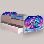 Pat pentru copii Lilo si Stitch, cu sertar si saltea, 2-12 ani, 160x80 cm