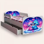 Pat pentru copii Lilo si Stitch, cu manere, sertar si saltea, 2-6 ani, 130x60 cm