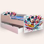 Pat pentru copii Mickey si Minnie, cu sertar, 2-8 ani, 140x70 cm