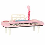 Orga muzicala pentru copii, Ikonka, microfon cu cablu 95 cm, 8 ritmuri si 8 sunete, 10 melodii predefinite, functii de inregistrare, programare si redare, dimensiune 48 x 19.5 x 6.5 cm, Pink