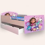 Pat pentru copii Gabbys Dollhouse, cu sertar si saltea, 2-8 ani, 140x70 cm