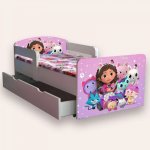 Pat pentru copii Gabbys Dollhouse, cu manere si sertar, 2-12 ani, 160x80 cm