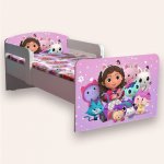 Pat pentru copii Gabbys Dollhouse, cu manere si saltea, 2-6 ani, 130x60 cm