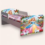 Pat pentru copii Printesa, cu manere si saltea, 2-6 ani, 130x60 cm