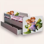 Pat pentru copii Sofia varianta 2, cu manere, sertar si saltea, 2-6 ani, 130x60 cm