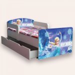 Pat pentru copii Frozen, cu manere, sertar si saltea, 2-8 ani, 140x70 cm