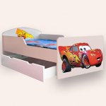 Pat pentru copii Fulger Mcqueen cu sertar si saltea, 2-12 ani, 160x80 cm