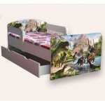 Pat pentru copii Jurassic Park cu manere, sertar si saltea, 2-12 ani, 160x80 cm