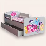 Pat pentru copii My Little Pony cu manere, sertar si saltea, 2-12 ani, 160x80 cm