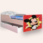 Pat pentru copii Mickey Mouse cu sertar si saltea, 2-12 ani, 140x70 cm