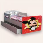 Pat pentru copii Mickey Mouse cu manere si sertar, 2-12 ani, 160x80 cm