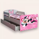 Pat pentru copii Minnie Mouse cu manere si sertar, 2-12 ani, 160x80 cm