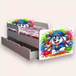 Pat pentru copii Paw Patrol varianta 4, cu manere, sertar si saltea, 2-6 ani, 130x60 cm