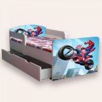 Pat pentru copii Spider Man varianta 3, cu manere, sertar si saltea, 2-12 ani, 160x80 cm
