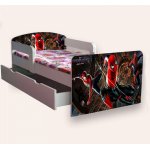 Pat pentru copii Spider Man varianta 2 cu manere, sertar si saltea, 2-8 ani, 140x70 cm
