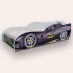 Pat pentru copii masina Batman Alb cu saltea, 2-12 ani, 160x80 cm