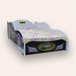 Pat pentru copii masina Batman Alb, 2-12 ani, 160x80 cm