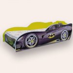 Pat pentru copii masina Batman Galben cu saltea, 2-12 ani, 160x80 cm